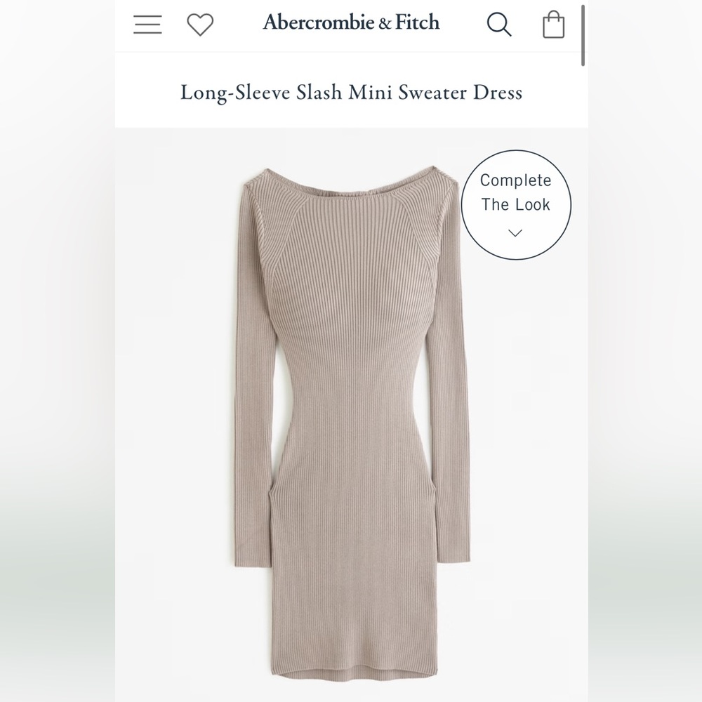 Abercrombie & Fitch Ribbed Long-Sleeve Mini Dress in Taupe